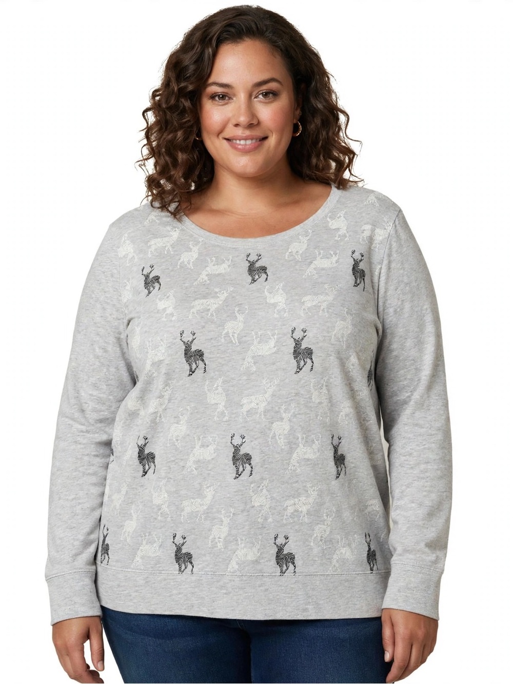 Style & Co. Gray sequin Reindeer Crewneck Sweater XL
